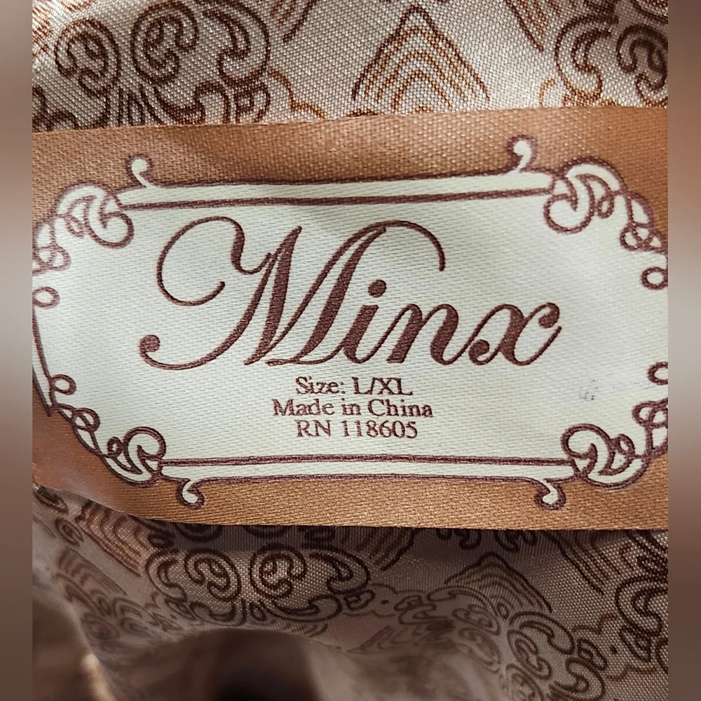 Minx 2pc. Blouse & Pants Slinky Polyester Pajama Set Tan Pattern Women's L/LX